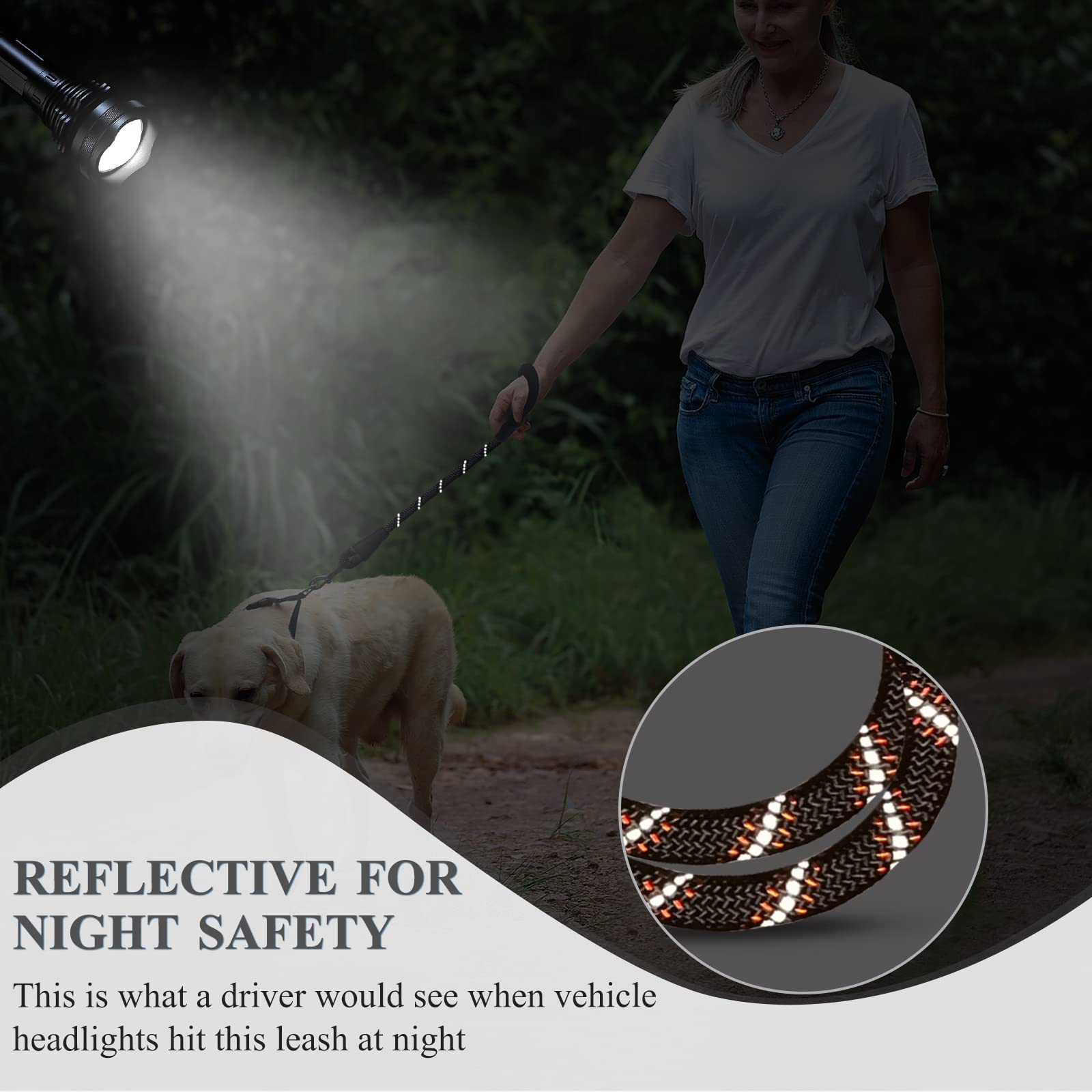 VIVAGLORY Correa Corta para Perros con Mango Cómodo, 46CM Cuerda Resistente Correa Corta para Paseo y Entrenamiento Reflectante para Perros Medianos y Grandes, Negro