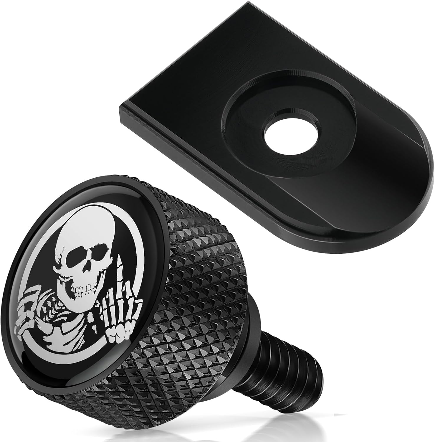 Amazicha Stainless Steel Seat Bolt Skull Pattern Tab Screw Mount Knob Cover Compatible for Harley Davidson Sportster Softail Touring Dyna 1996-2026 Black