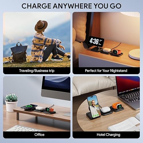 Miniatura 6 de Estación de carga 3 en 1 para múltiples dispositivos, soporte de cargador MagSafe plegable de viaje, cargador inalámbrico magnético rápido para