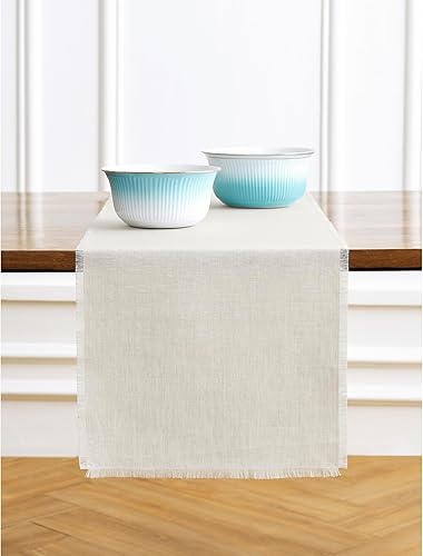 Miniatura 2 de Solino Home Camino de mesa de lino con flecos  Camino de mesa natural claro para Acción de Gracias, Navidad  Camino de mesa de lino 100% puro de 14