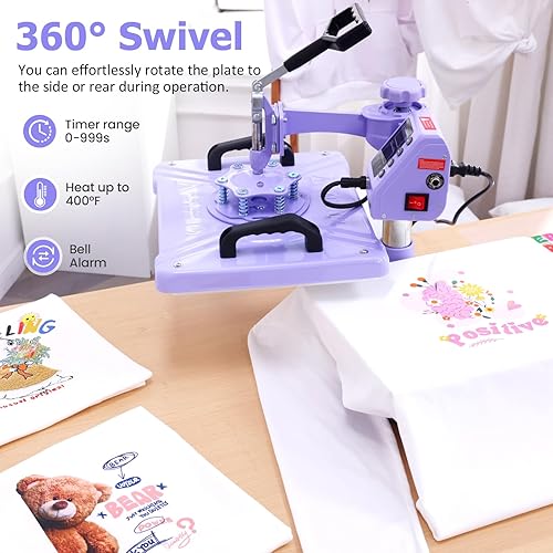 Miniatura 2 de AKEYDIY Máquina de prensa de calor 5 en 1 mejorada para camisetas de 12 x 15 pulgadas, máquina de prensa de camisas oscilante de 360 para
