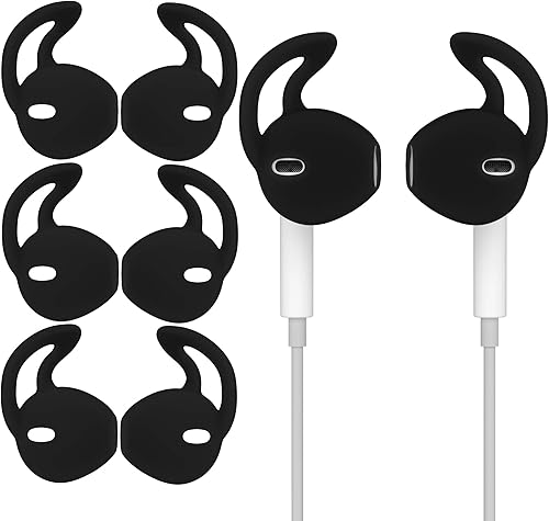 D & K Exclusives Fundas de gel para las orejas de silicona antideslizante suave de repuesto para auriculares deportivos, cómodas 4 pares (negro 2.0)