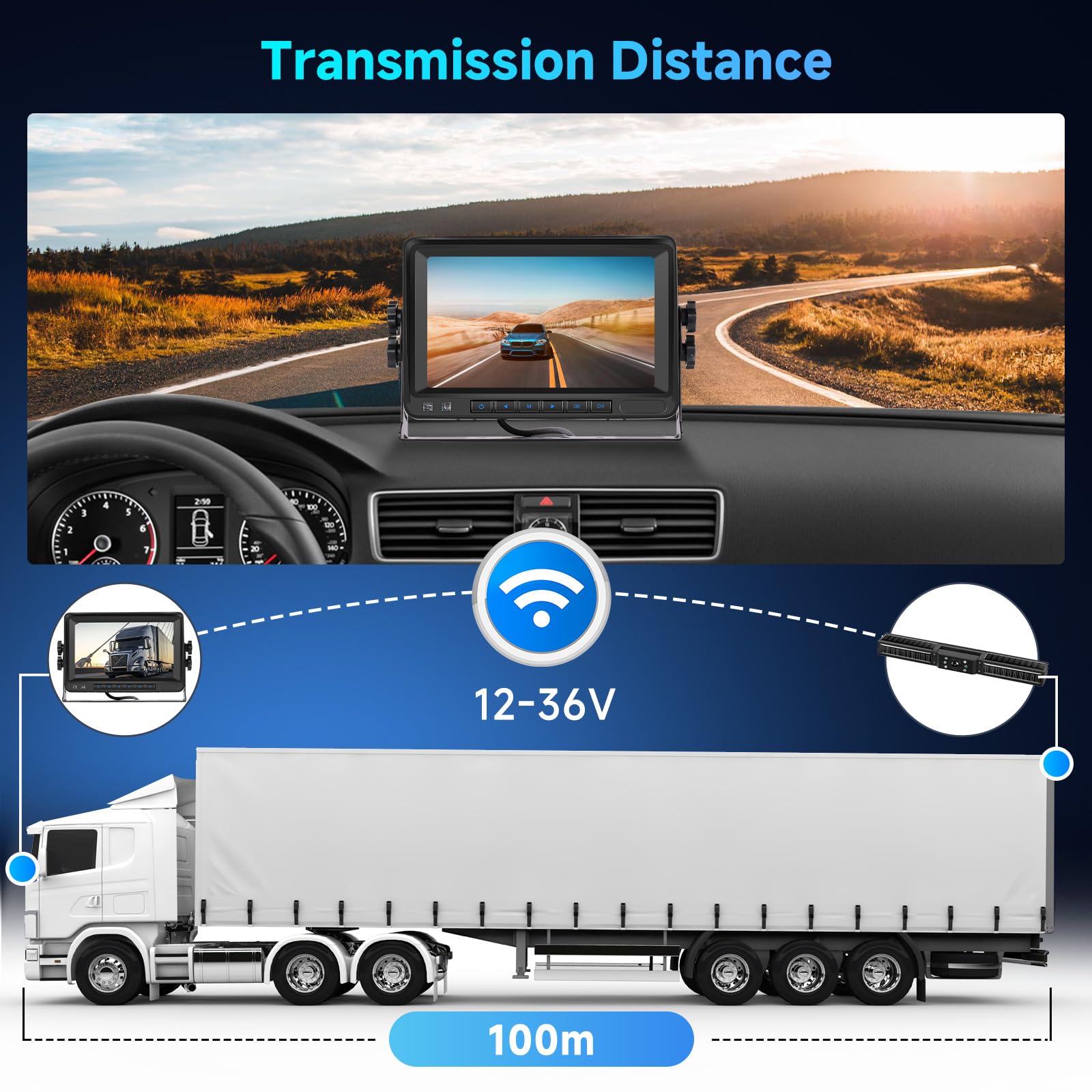 Hodozzy Solar Cámara Marcha Atrás Inalambrica Coche Kit Monitor 7 Pulgadas, Visión Nocturna 1080P 10000mAh Batería Recargable Cámara Trasera Solar Magnética Impermeable Grabación para Camion Caravana