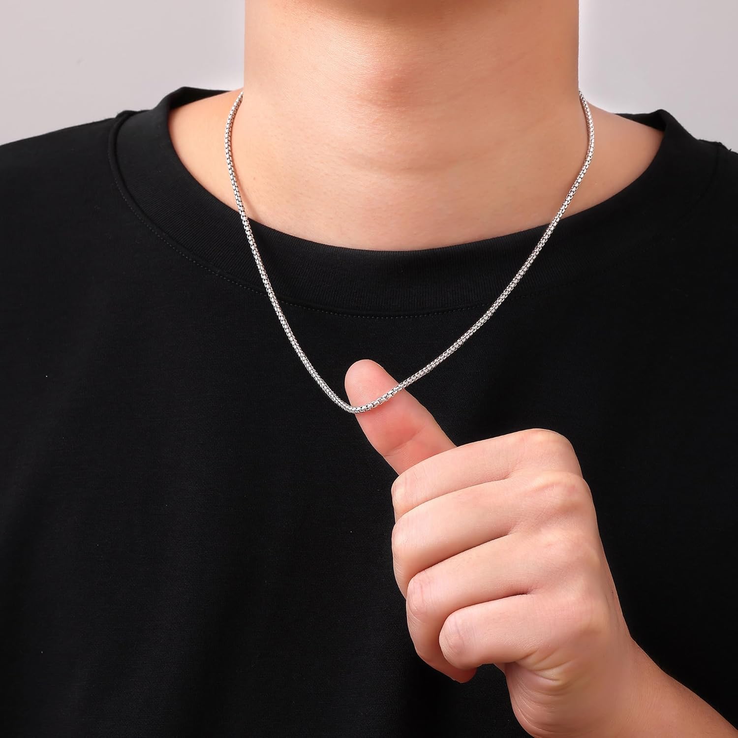 Fiusem Box Chain for Men, Silver Tone/14K Gold Plated/Black Stainless Steel Necklace for Men and Women, Width 2/2.5/3/4/5mm, Length 18-28 Inches - Image 8