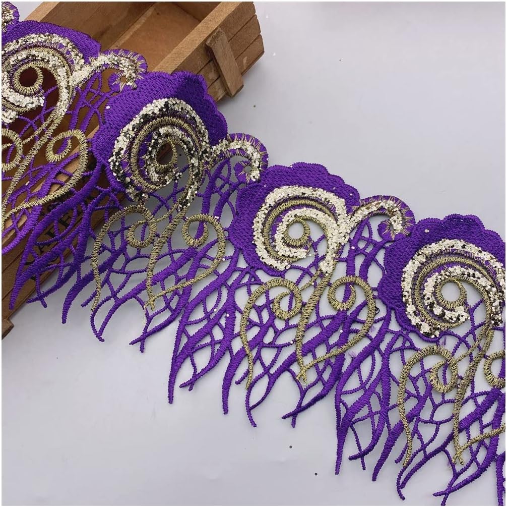 BAN.P 10 Yards Sequins Lace African Embroidered Flower Trim for DIY Clothes in Stock DIY Craft Decoration Sewing Handmade (Color : Purple A, Size : Width:12.5cm)