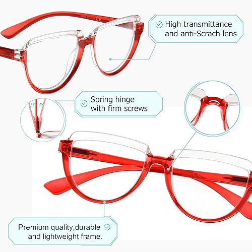 Miniatura 4 de Gafas de lectura para mujer, paquete de 4 lectores con diseño de media luna para mujer