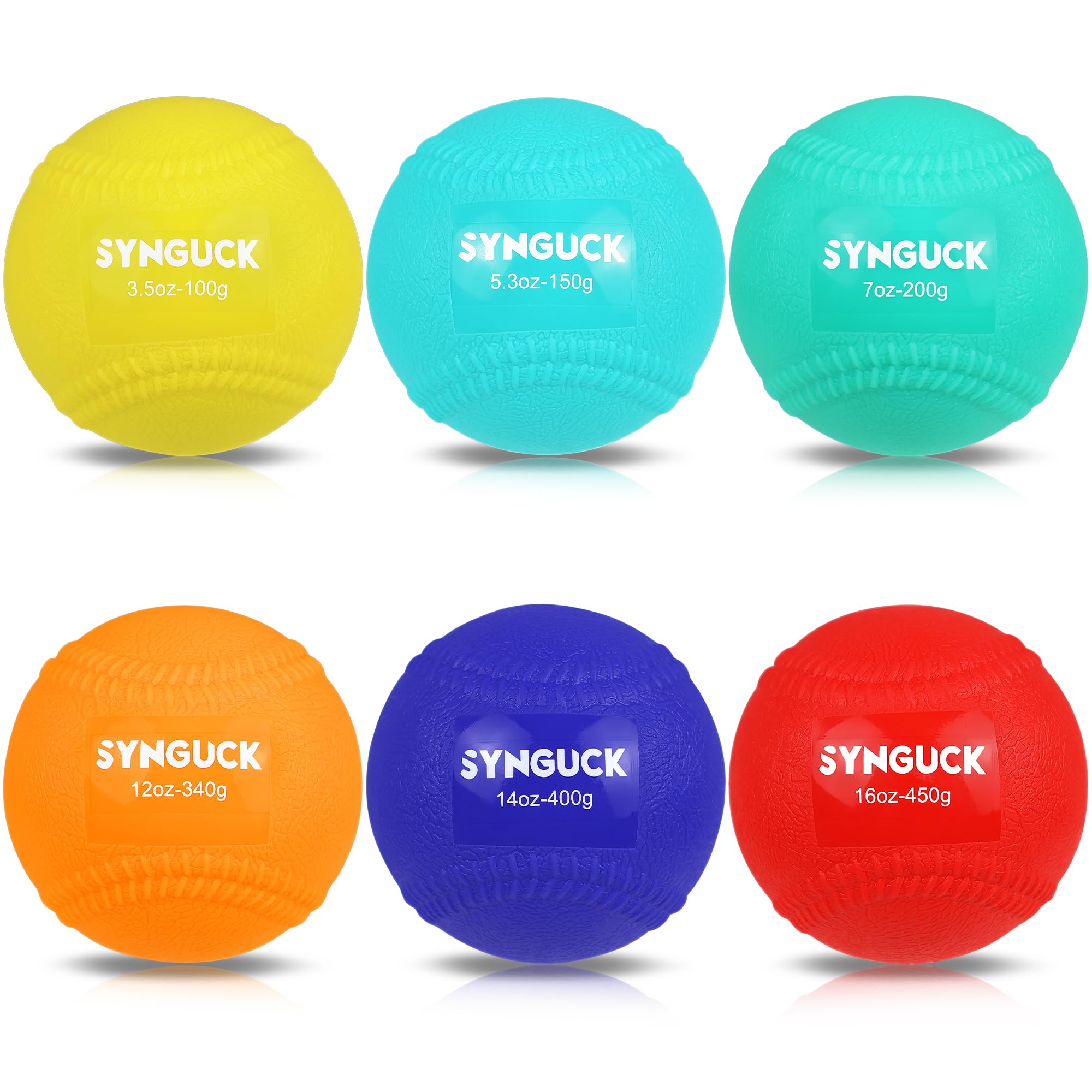 SYNGUCK 6 Pack Weighted Plyo Balls Set (3.5-16 oz) for Baseball & Softball Training - Improve Power, Pitching, Hitting - Perfect for Yoga, Fitness, Plyometrics - All Skill Levels