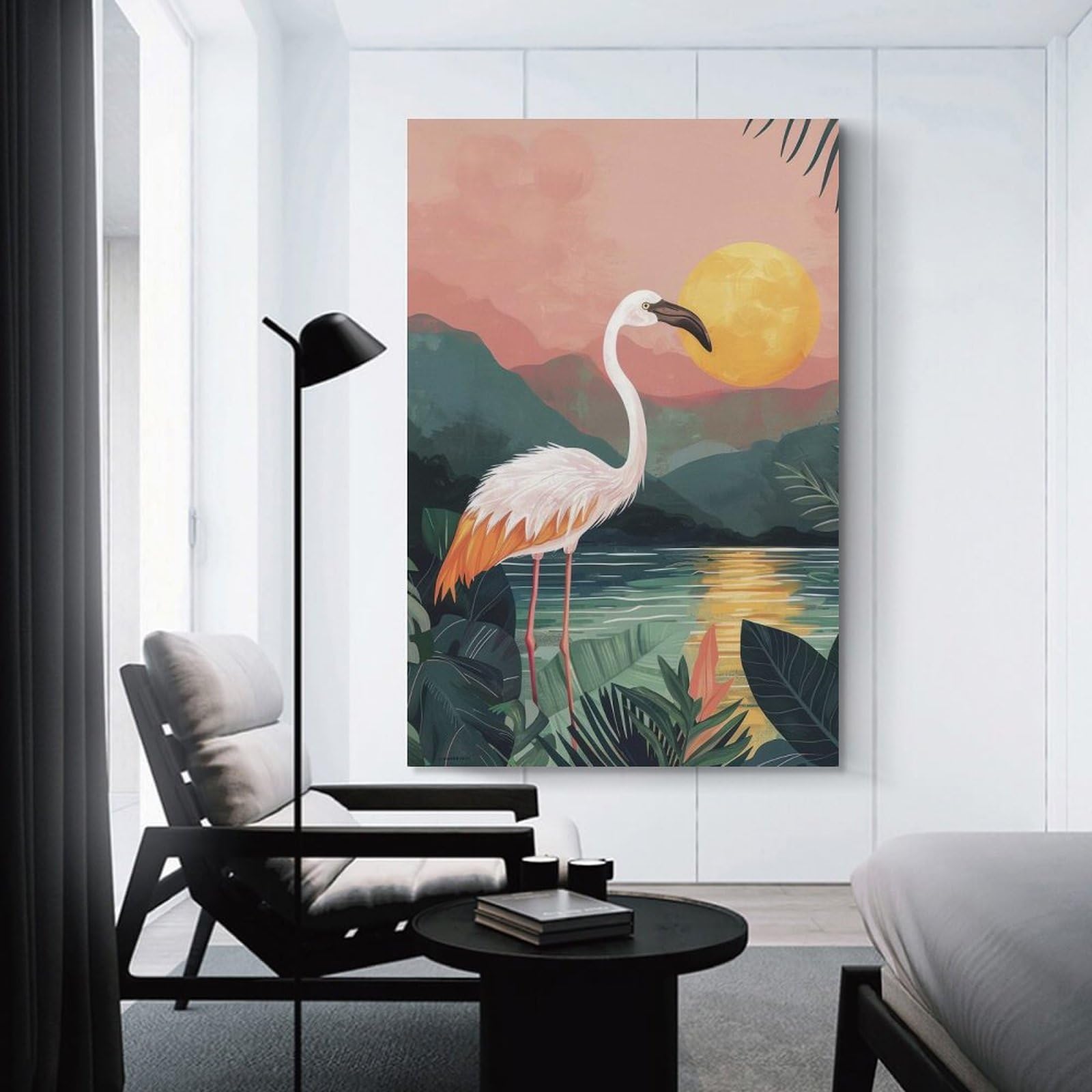 Junmoney Unframe-Style-4 Pink Flamingo Sunset Decorative Canvas Print, 20X30inch(50X75cm), For Contemporary Homes, Apartments Or Offices, Home Artwork For Modern Interiors