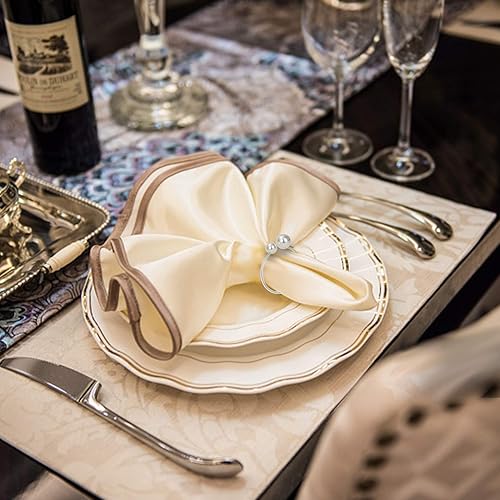 Miniatura 3 de KPOSIYA Servilleteros de perlas  Juego de 20 servilletas plateadas con hebillas para mesa de comedor, suministros de Navidad, boda, fiesta (perla,