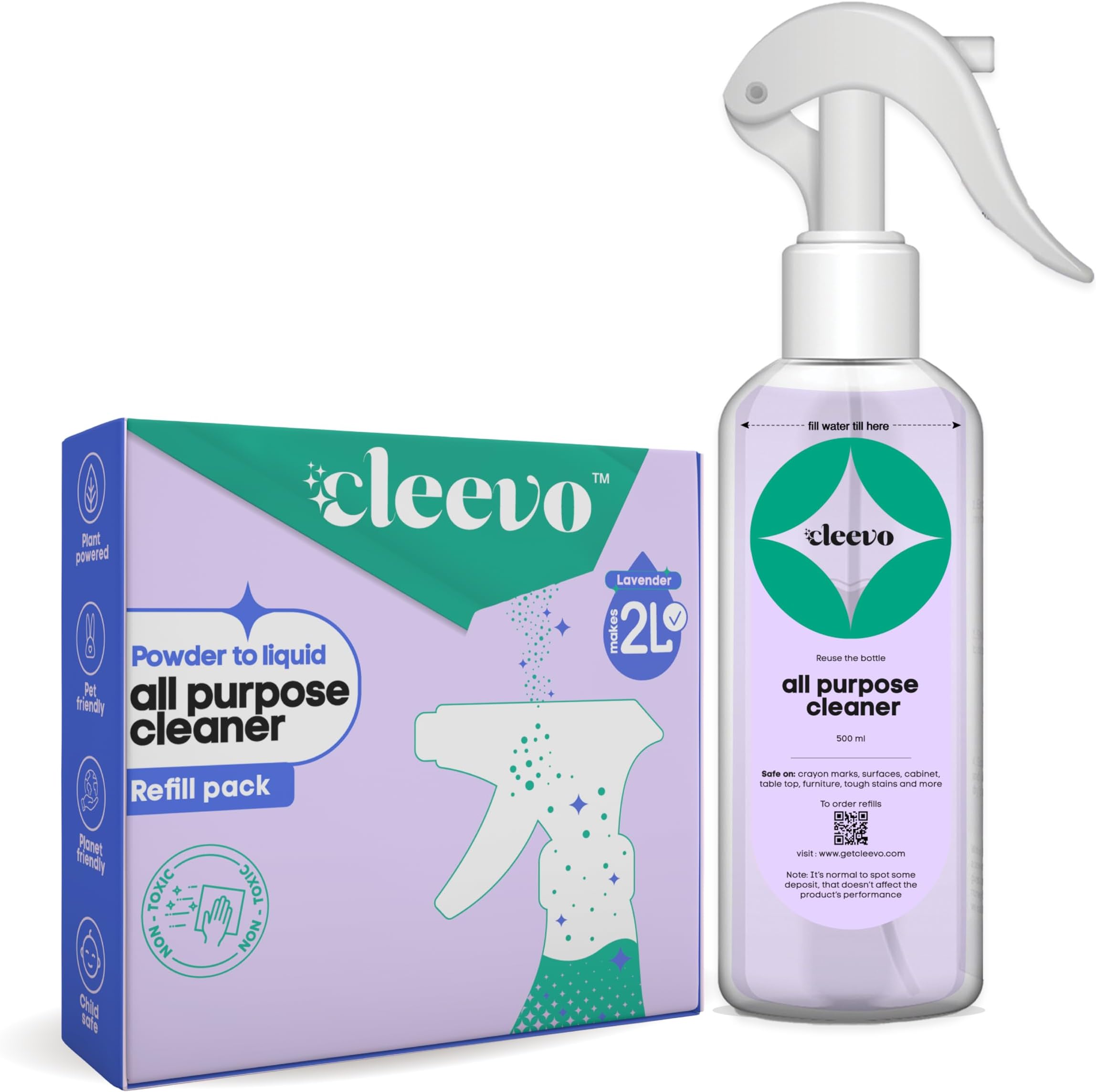CleevoAll- Surface Cleaner- 2 Litre Bottle Pack | Plant-based Powerful Surface Cleaning Liquid for Tough Stains | Non-toxic Stain Remover for Home Surfaces Cleaning | Multi Surface Cleaner (Lavender)