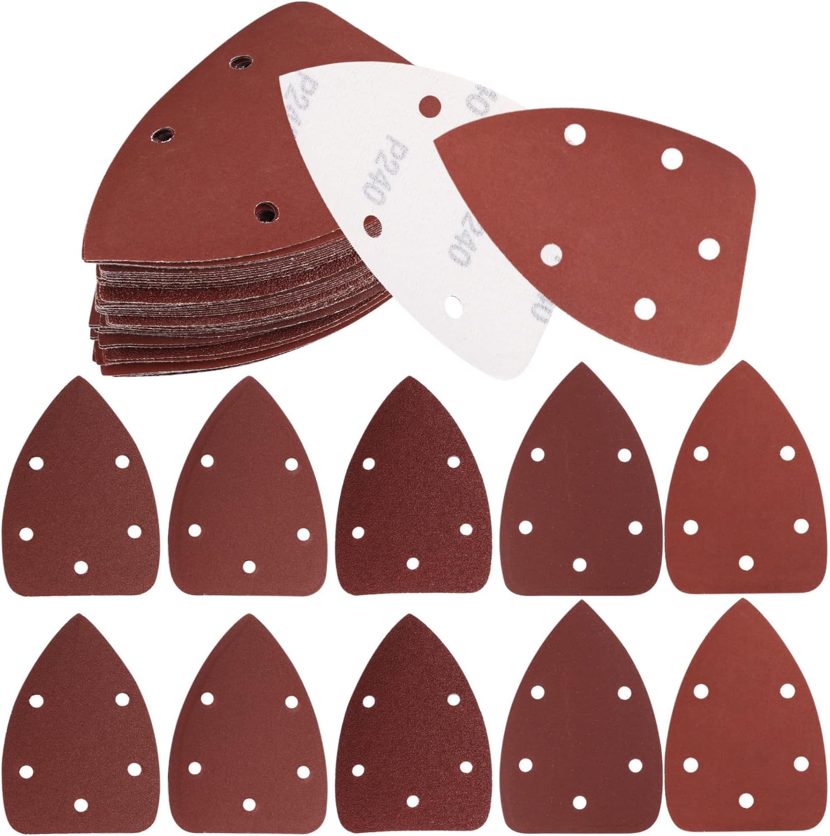 NALACAL 50 Pieces Mouse Detail Sander Pads - Sanding Pads Sheets Hook and Loop Assorted 60/80/120/180/240 Grits Sander Paper - 5 Holes Triangle Sandpaper for Black and Decker Detail Palm Sander