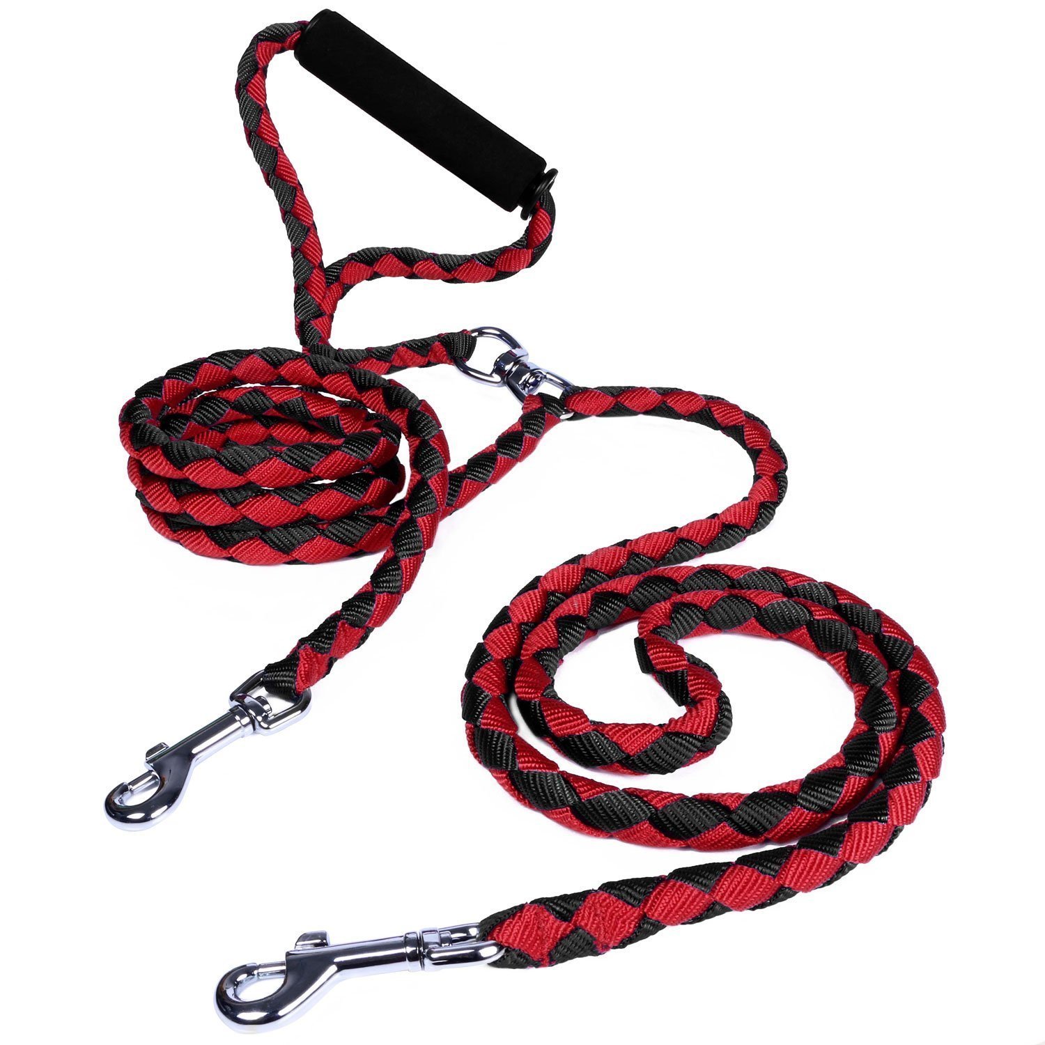 coolcoo2 Double Dog Leash 1.4m / 4.6FT Length Nylon Braided Padded Handle No Tangle Coupler Lead for 2 Dogs