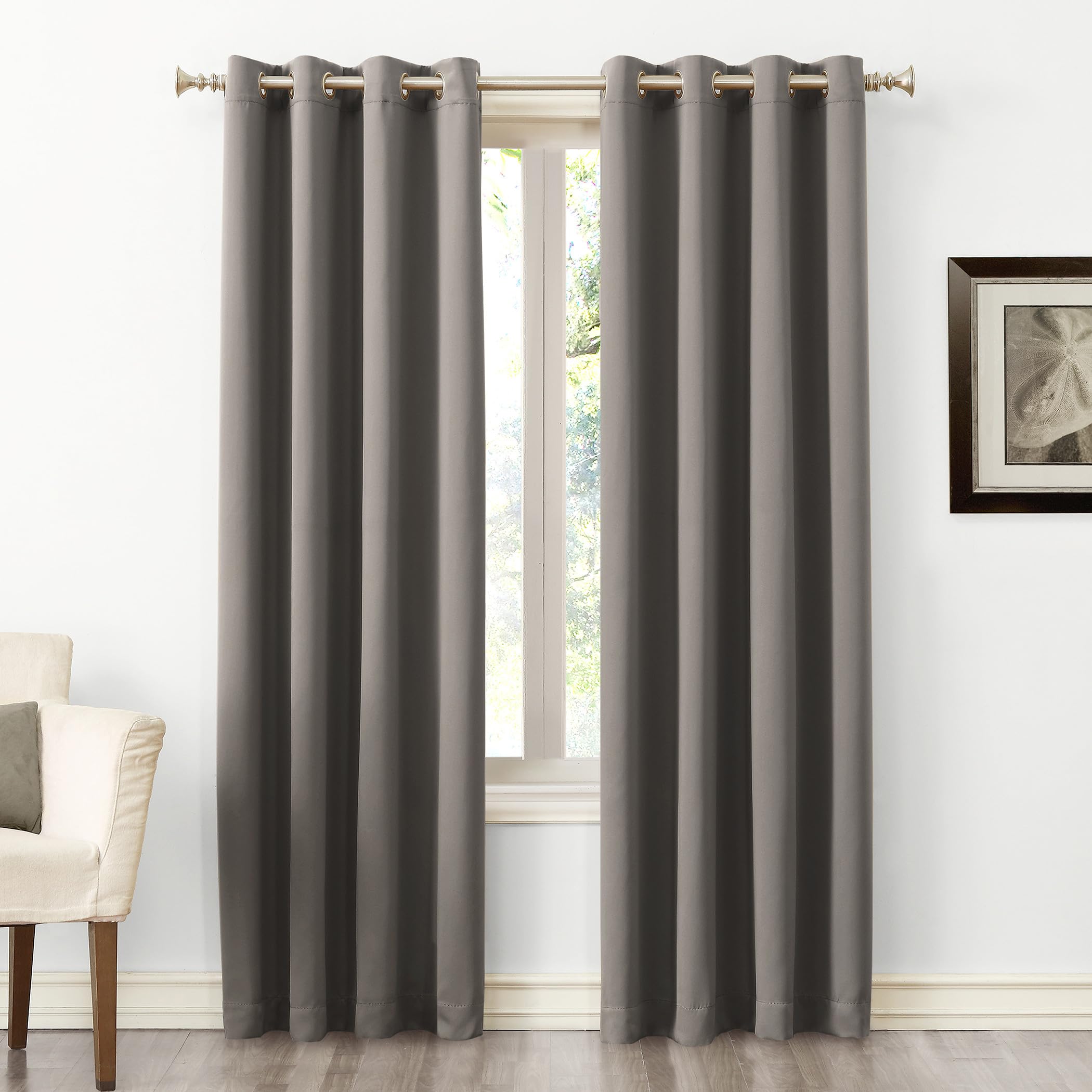 sun zero soho blackout energy efficient grommet curtain single panel, 54" x 84", gray