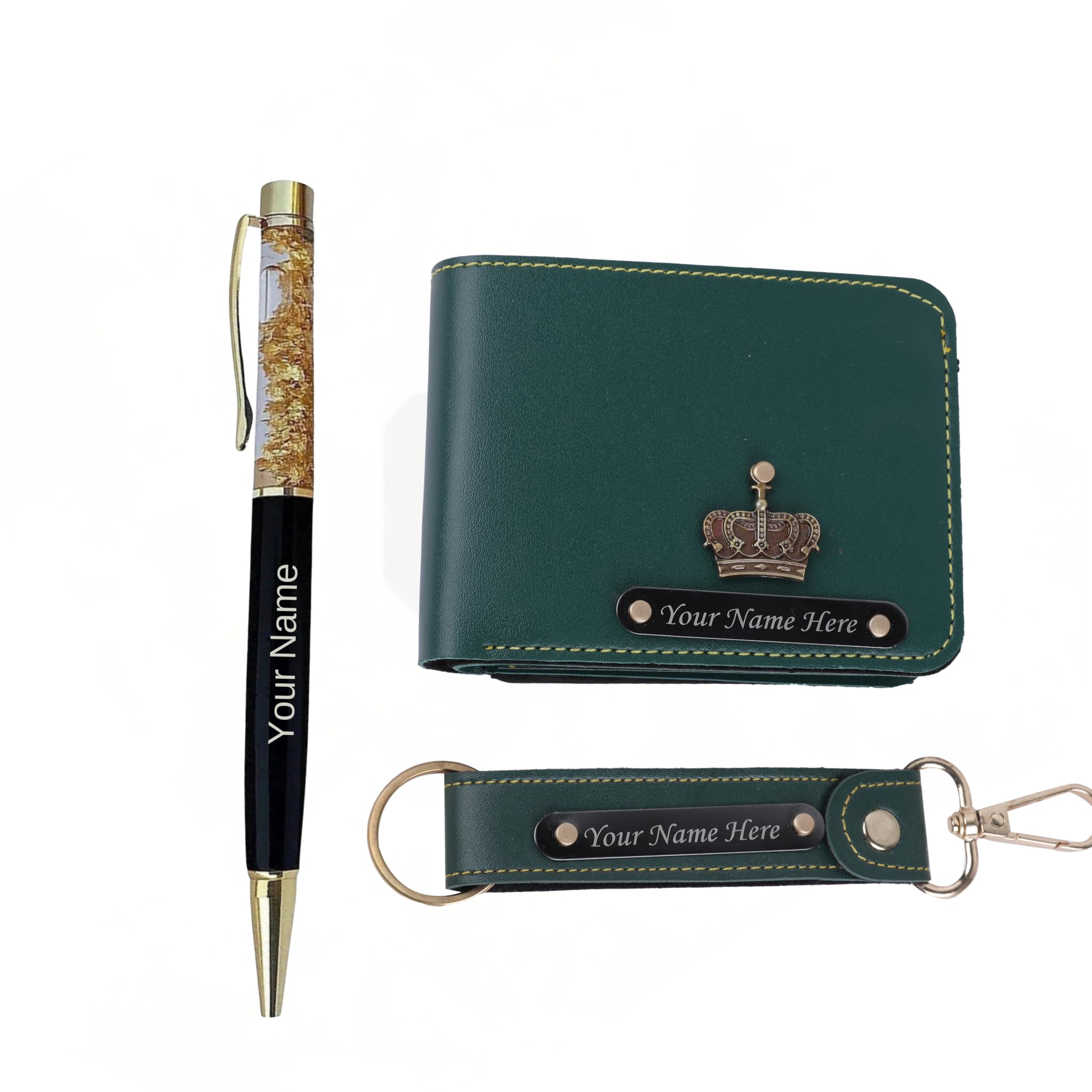 Personalized Gift Set | Customized Wallet, Pen & Keychain with Name/Logo | Premium Engraved Combo for Men, Women, Students & Corporate Gifting (Green)-image-24