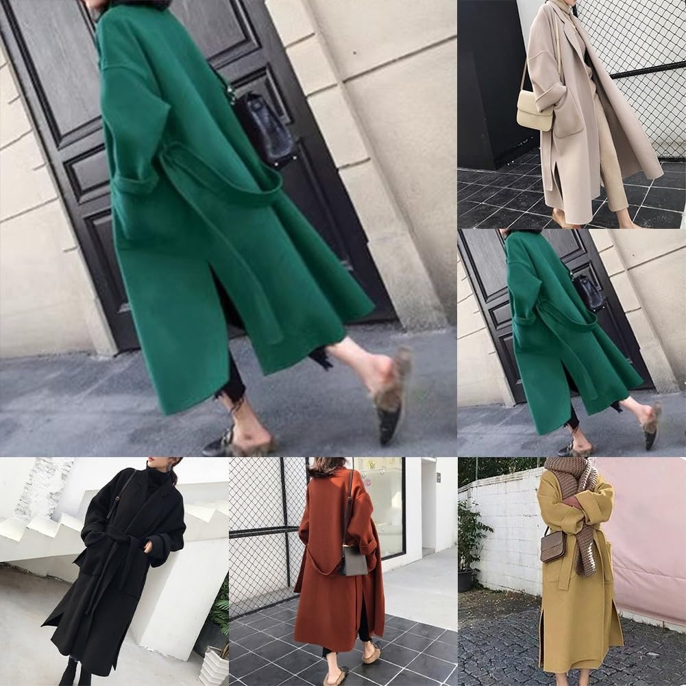 Cappotto in cashmere laterale, da donna, lungo, sopra il ginocchio, giacca in lana con cintura Trench puro stile coreano con risvolto, capispalla invernale