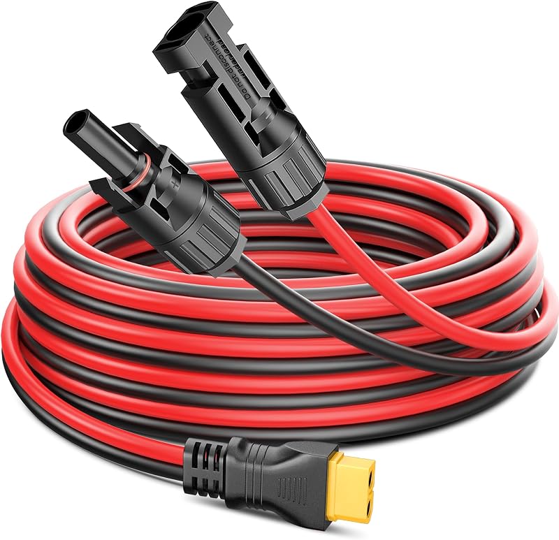 Solar to XT60 Connector Cable (12AWG 5ft) - Charging Wire for Solar Panel, Ecoflow Generator, Portable Power Station - Injection Molding Adapter Extension Cord