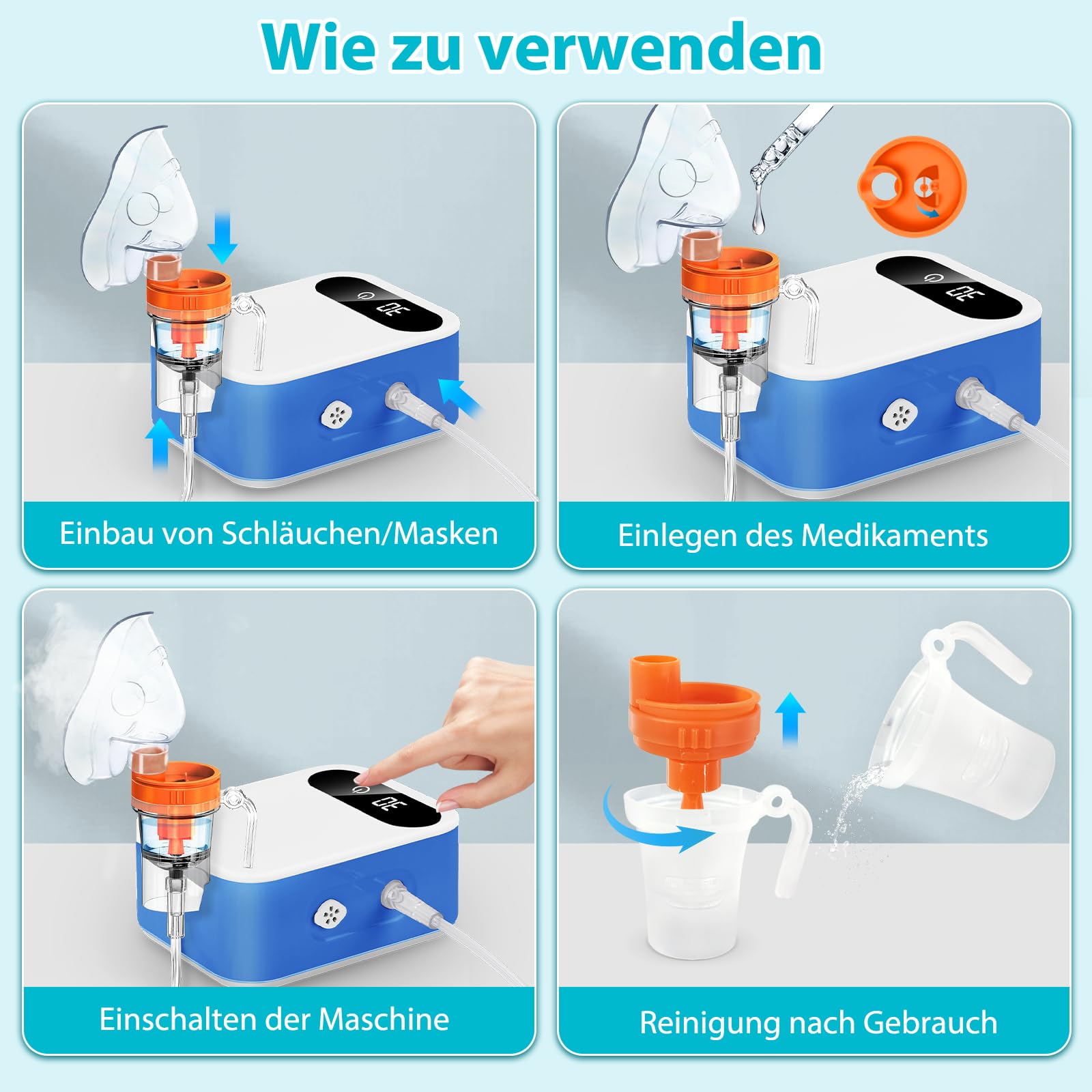 Nébuliseur à Compresseur,Ultrasonic Inhalateur Vapeur à affichage numérique LED électriques Aérosol Portable Nébuliseur Inhalateur,Traitement des Maladies Respiratoires Telles Adultes (Blanc Bleu)