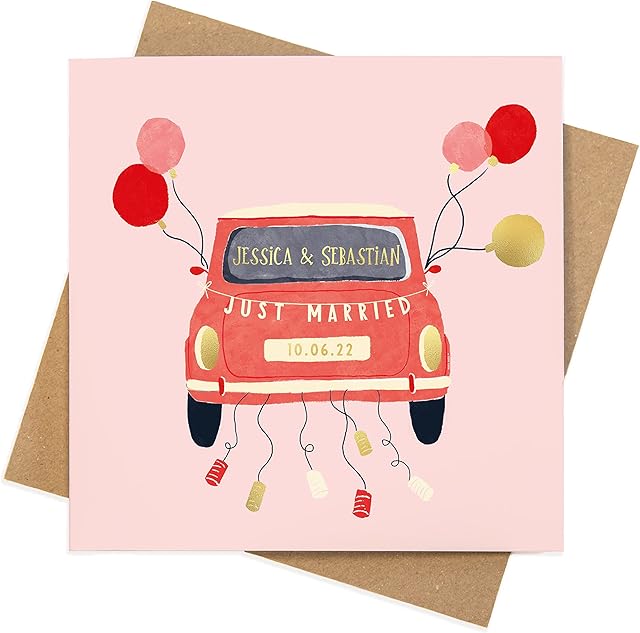 Personalised wedding card | luxury illustrated colour and foil square wedding greeting cards | Mr & Mrs Wedding cards congratulations couple recipient