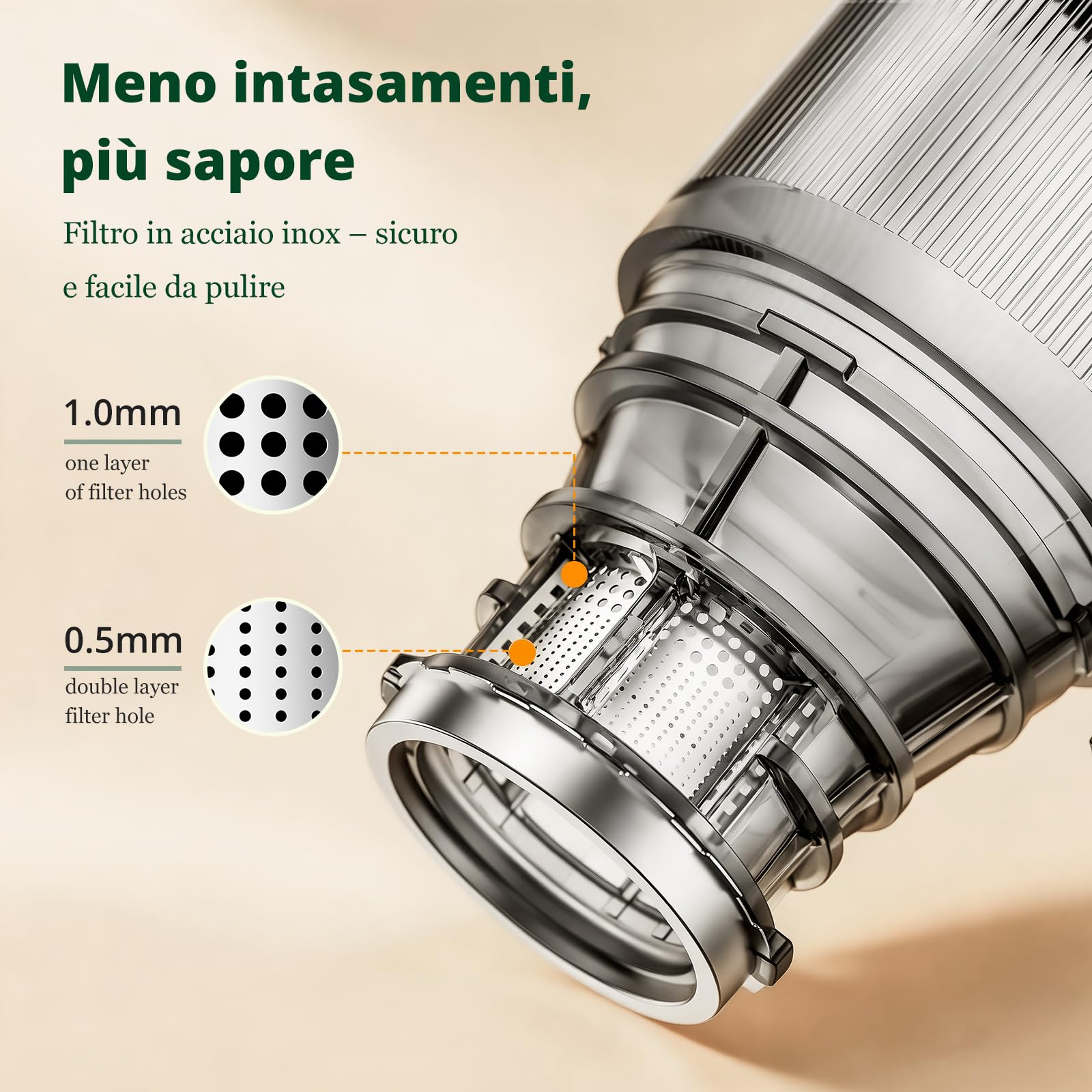 LINKChef Estrattore di succo per frutta e verdura, apertura 115 mm, 1,2 L, 200 W, slow juicer machine per frutta e verdura intere, senza BPA, facile da smontare e pulire, ricette incluse,verde chiaro