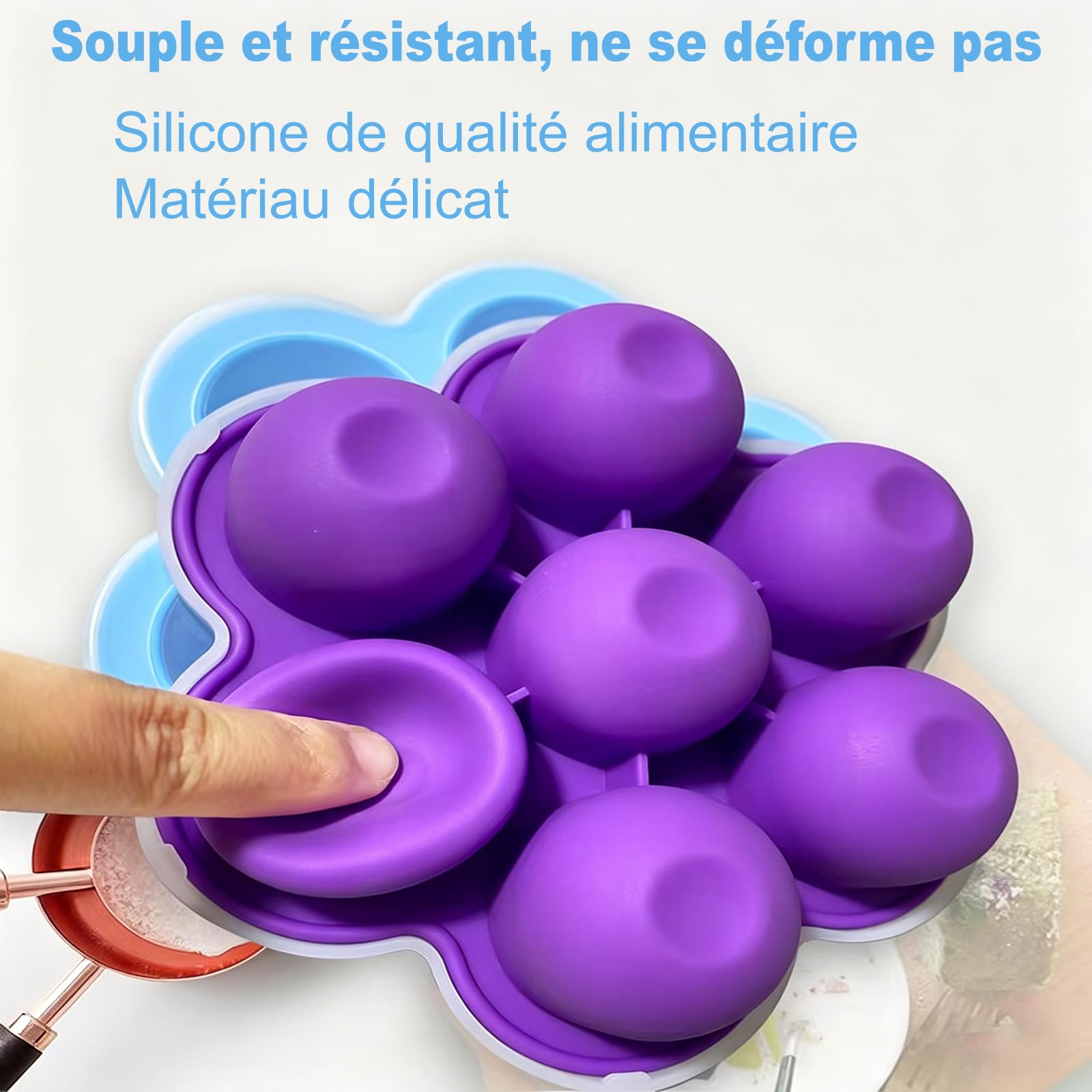Lot De 2 Bac A Glacons Avec Couvercle, Bac A Glacon Silicone 7 CavitéS, Moules De CongéLation Alimentaire Pour Lait Maternel, PuréEs, Fruits Et GlaçOns. (Vert)