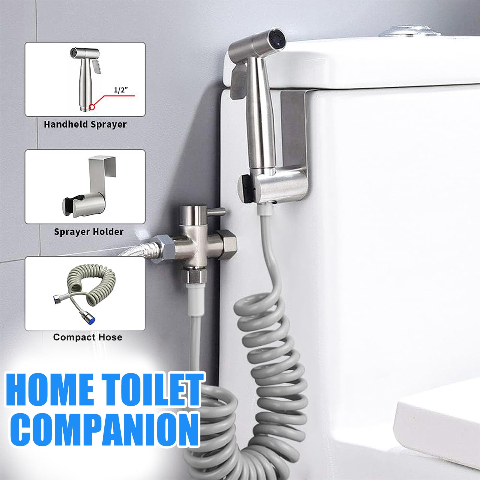 3 Piezas Kit Ducha Higienica para WC, Acero Inoxidable Grifo Bidet para WC, Ducha Higienica con Manguera y Soporte, Monomando Grifo Portatil Kit para Lavado de Inodoros, Higiene Personal