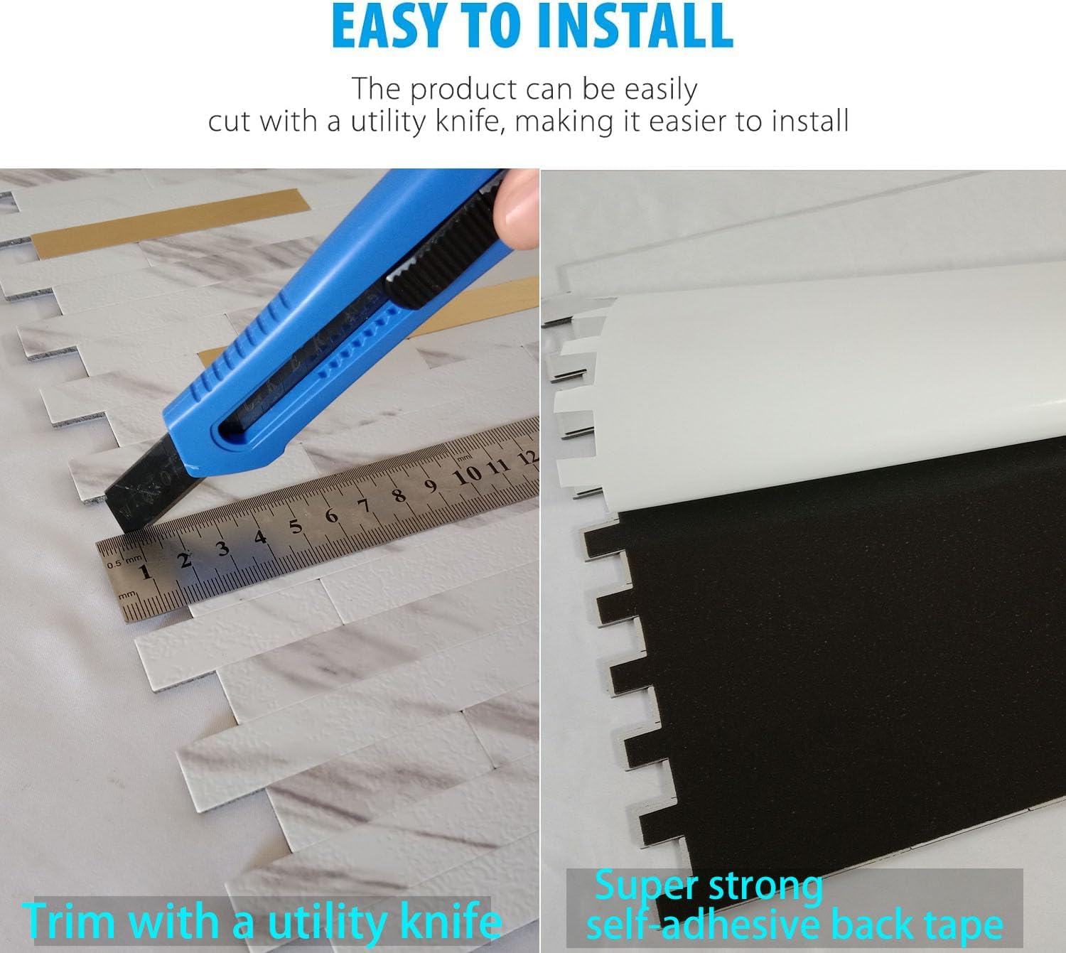 10-Sheet Peel and Stick Backsplash Tile, PVC Mixed Metal Stick on Kitchen, Bathroom Vanities, Fireplace Décor, Laundry Table (White Marble + Golden-2)