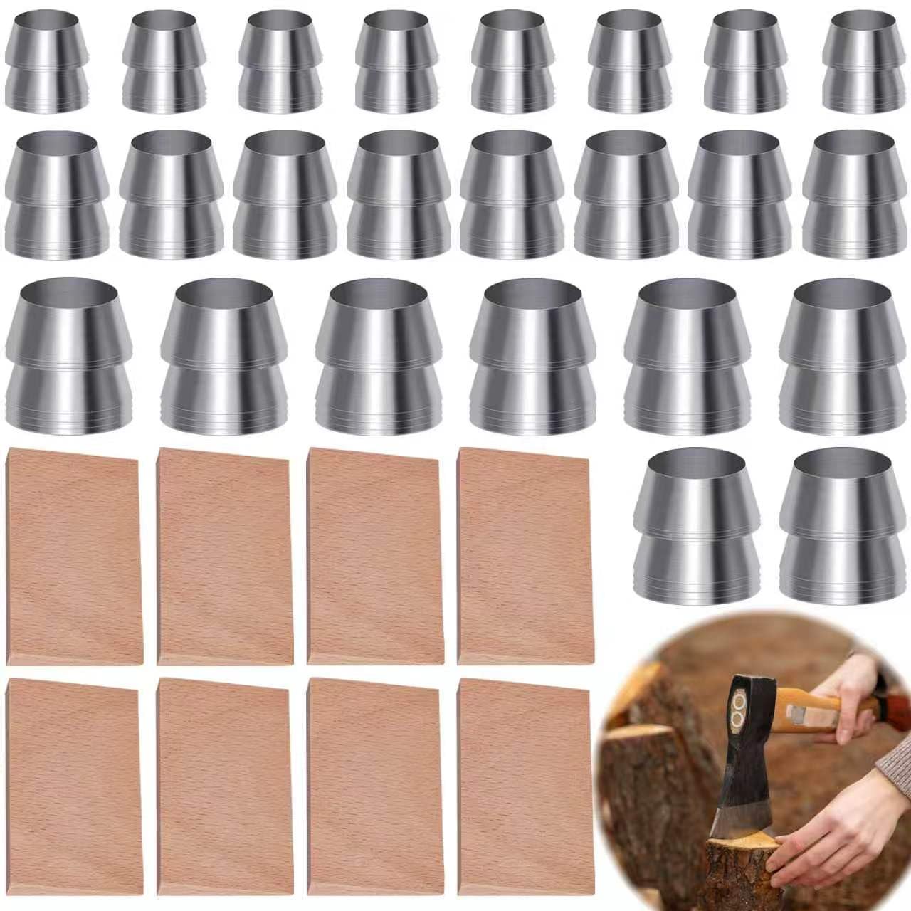 Cales en bois et métal pour hache, marteau et hachette : kit de 32 pièces de calage