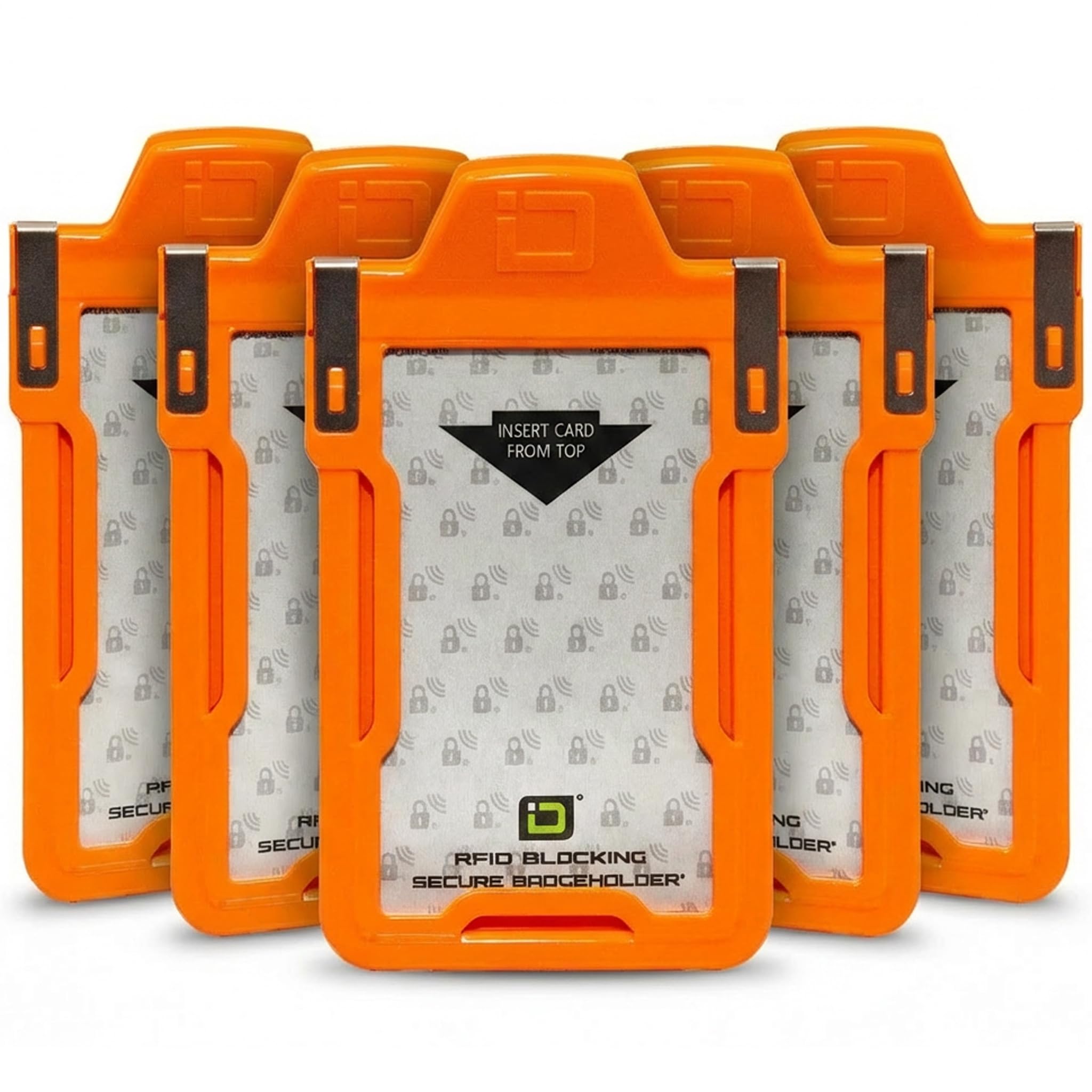 Identity Stronghold - Pack of 5 - Secure RFID Badge Holder for 1 Card - Heavy Duty Hard Plastic ID Badge Holder - USA Molded and Assembled - FIPS 201