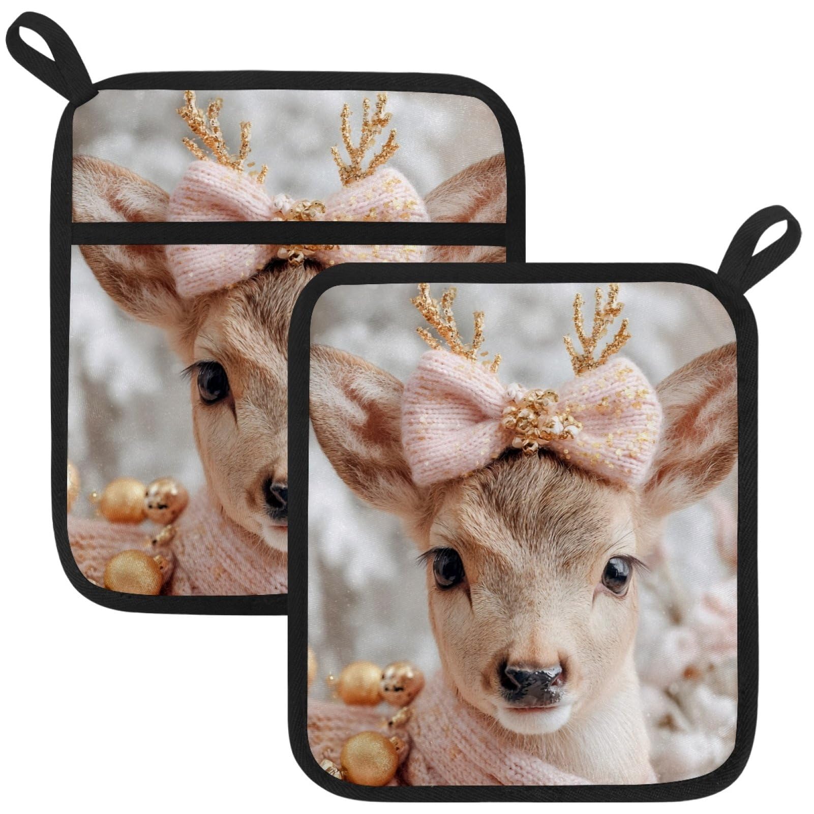 VAPOKF Cute Deer Pot Holder, Heat Resistant Oven Cloths, Potholders & Oven Gloves, for Kitchen Cooking & Baking, Thick & Safe, Protection of Hands From Hot Utensils