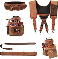 Vista 6 de Tourbon Cinturón de herramientas para carpintería resistente con tirantes desmontables de lona acolchada para enmarcadores de construcción