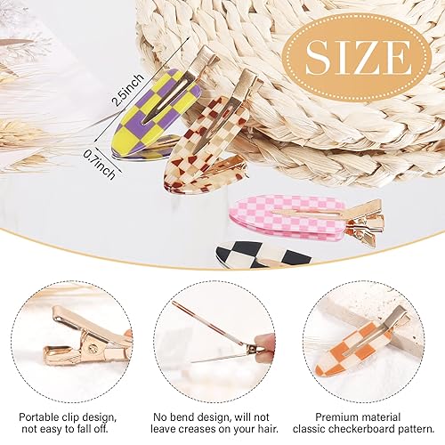 Miniatura 6 de 9 pinzas para el cabello sin doblar, tablero de ajedrez sin arrugas, estilo plano de resina acrílica, colorido bang sin costuras, pasador para