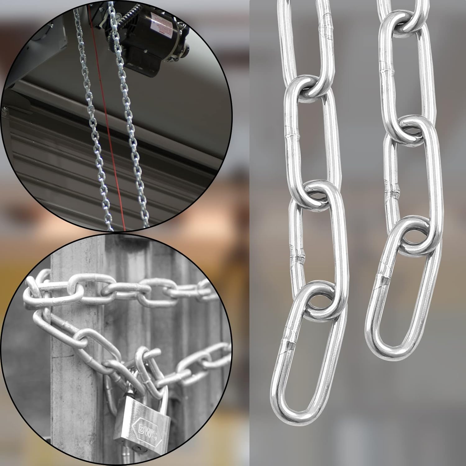 1/8 Inch 304 Stainless Steel Chain, 6.5ft Length Metal Chain Link Heavy Duty Utility Chain for Home Improvement,Hanging Clothes, Plants and Pet Towing