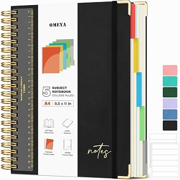 Hardcover Spiral Notebook 8.5" x 11" 5 Subject Notebooks College Ruled