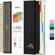 Hardcover Spiral Notebook 8.5" x 11" 5 Subject Notebooks College Ruled | Pocket Dividers & Ruler, Leather, 300 Pages 100GSM Thick Writing Journal for Women, Large A4 Lined Notebooks for Work School