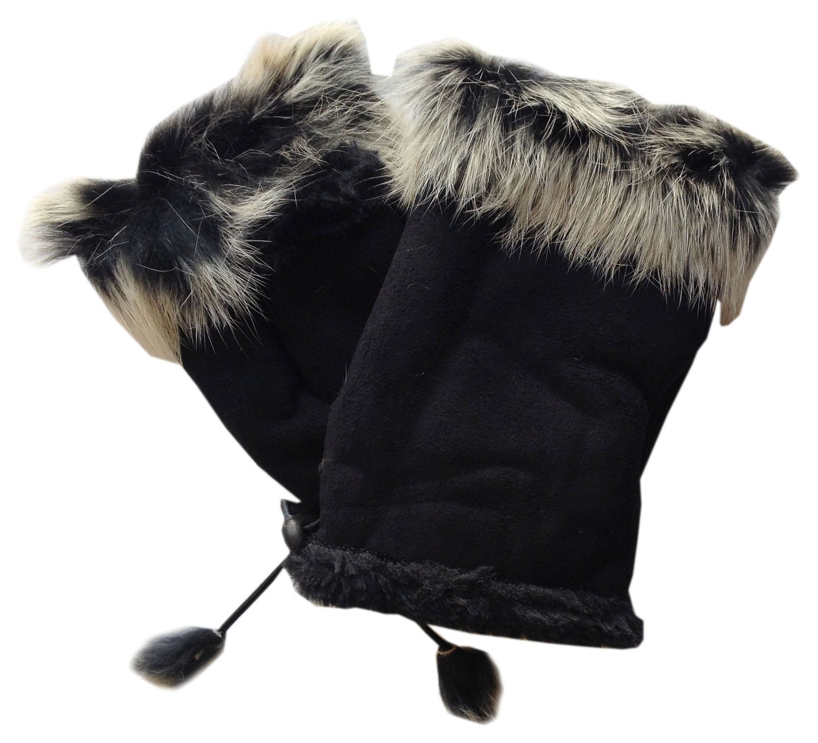 Faux Fur Hand Wrist Fingerless Einter Gloves Warmer New UK (Black)