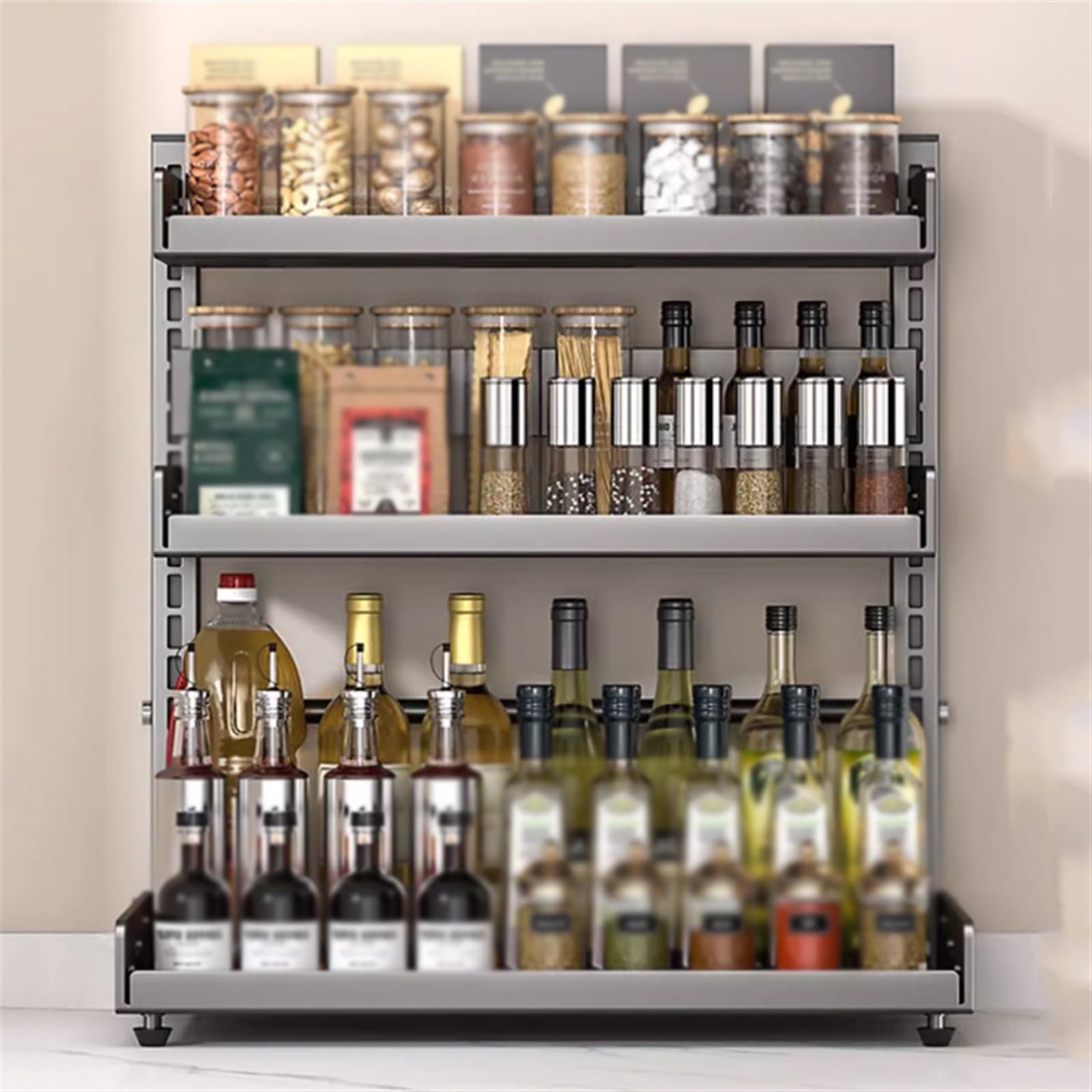 Gewürzhalter Gewürzregal stehend, 3-stufig, Küchenregal, Gewürzregale, aus Metall, freistehend, for Küchenarbeitsplatten-Organizer