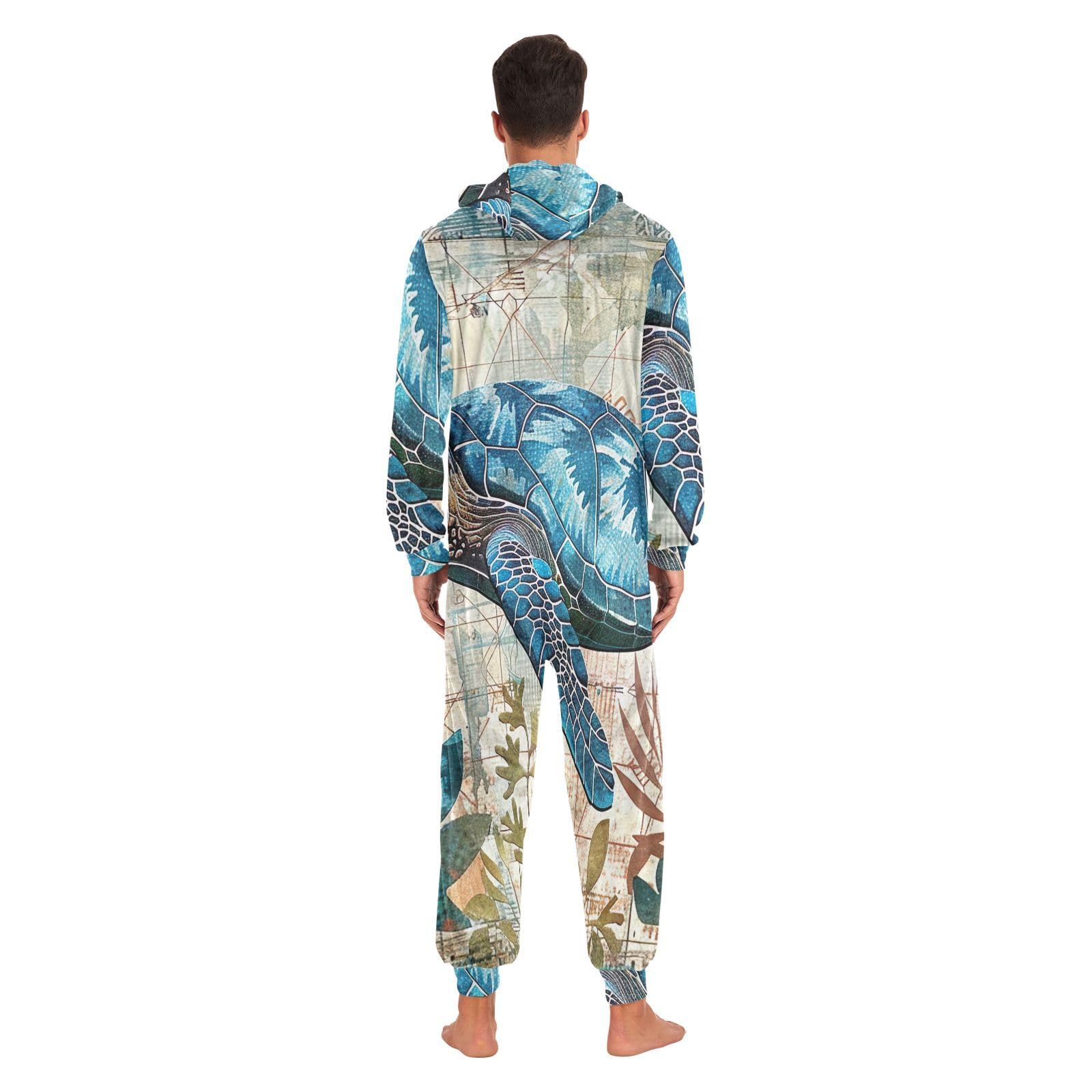 GAIREG Vintage niebieski żółw męski damski Onesie, pluszowa męska damska piżama bożonarodzeniowa