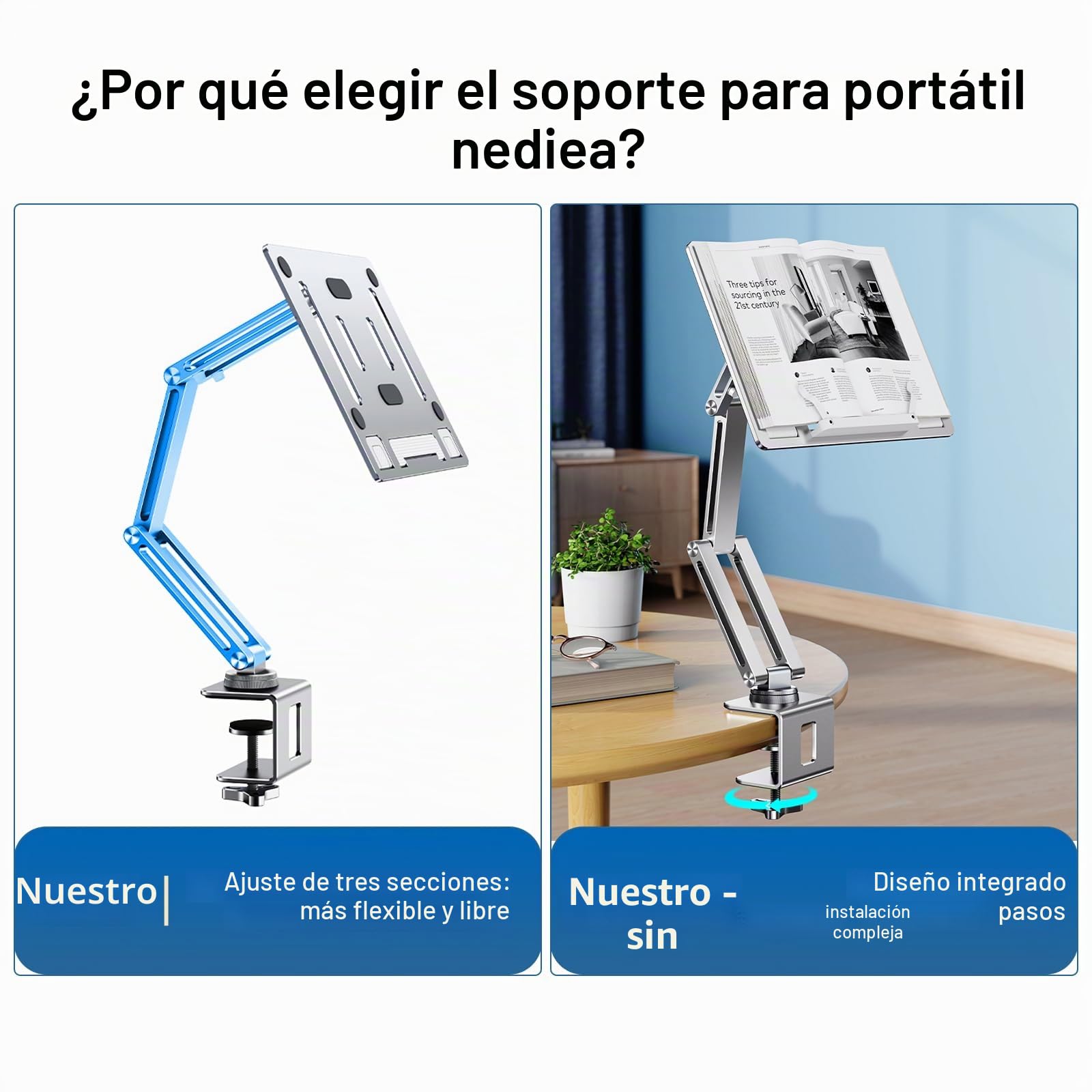 Soporte para computadora portátil para escritorio, soporte de brazo para laptop con rotación de 360°, bandeja de mesa de aluminio ajustable, soporte plegable para tablet, apto para iPad MacBook