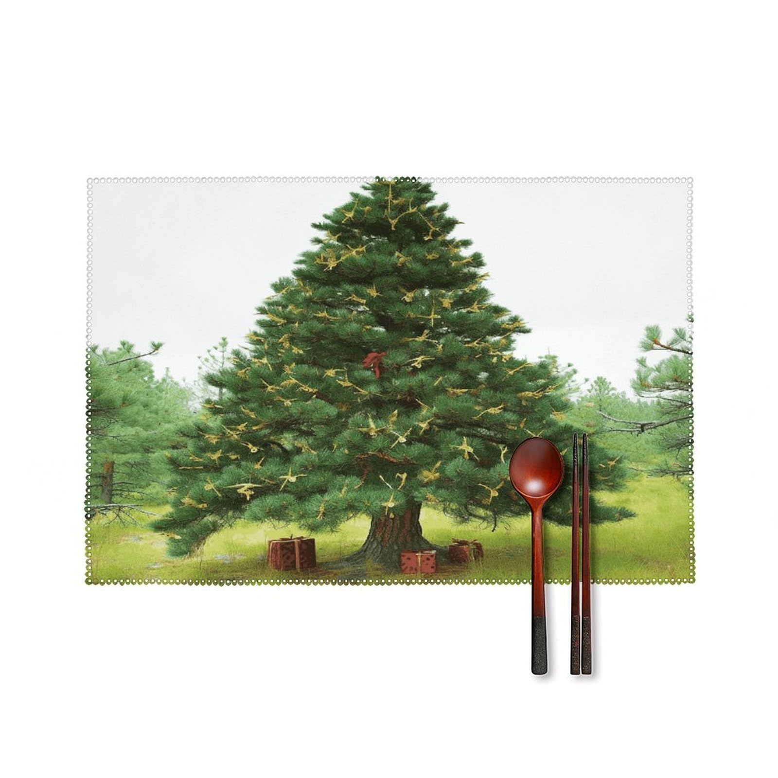 Fekiloot Style Garlad Pine Tree Placemats Set Of 6,Table Mat