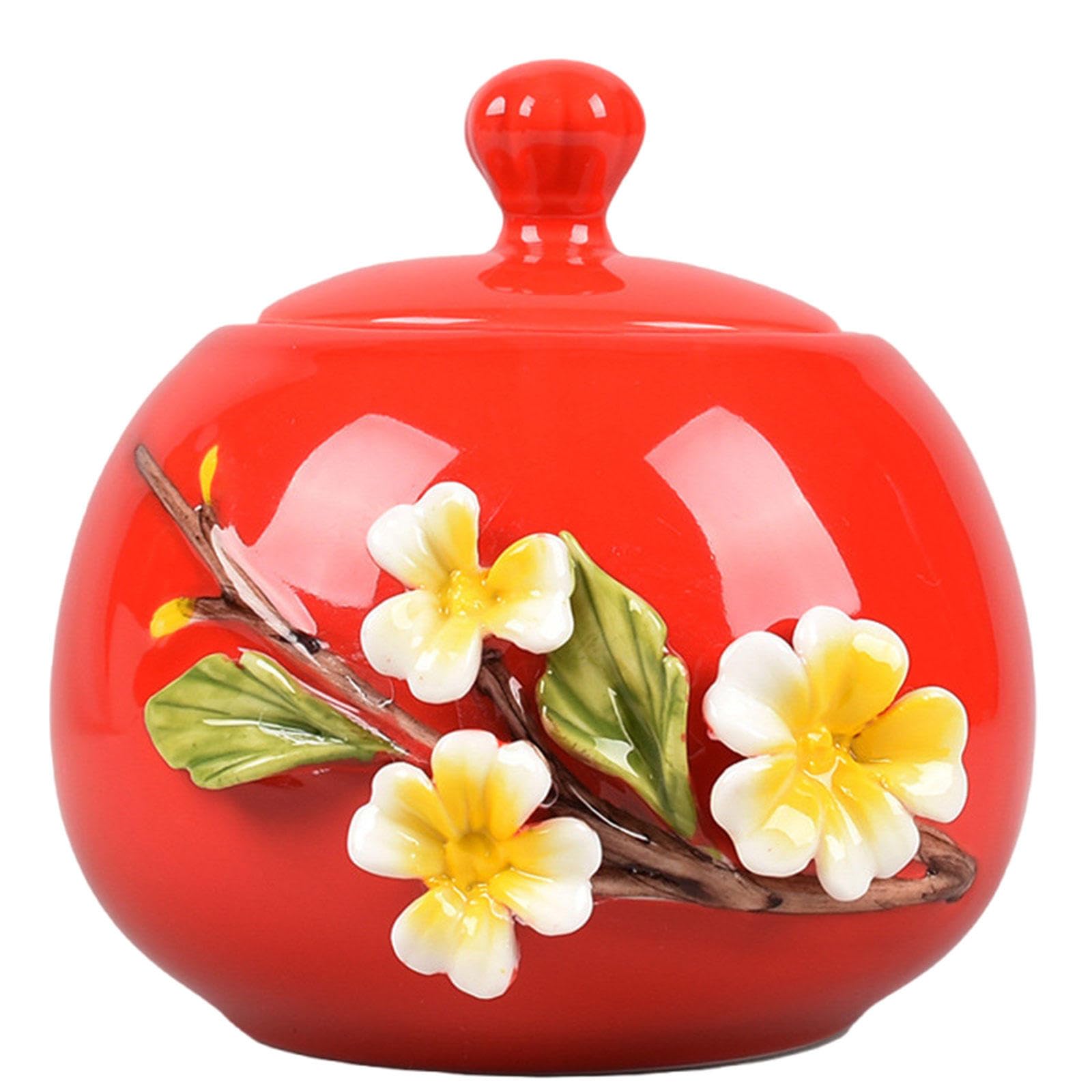 Urn, Memorial Burial Funeral Urn for Human Ashes or Pet Decorative Flower(Red,Medium)