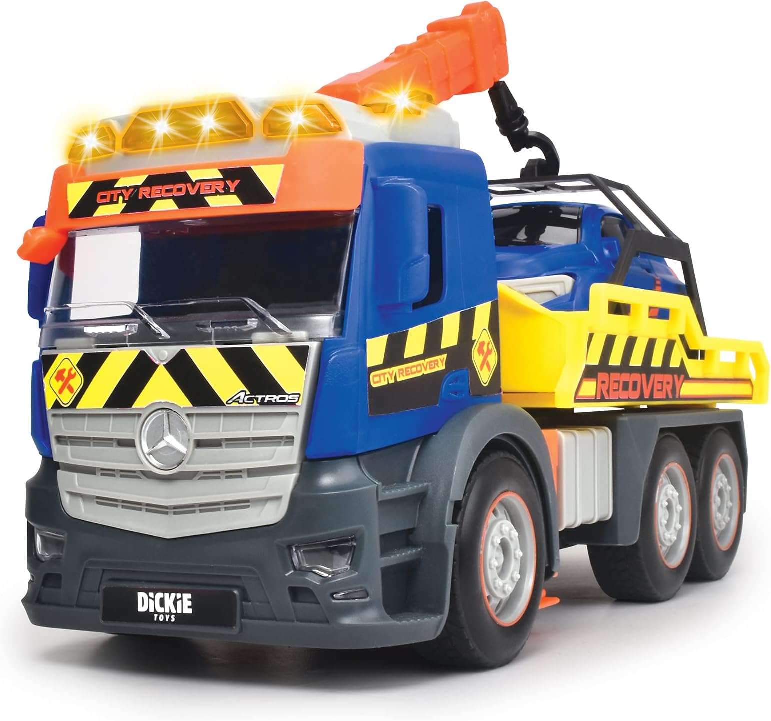 Action Truck Recovery - Tow Truck with Car, with Moving Crane, Sound and Warning Light, Tow Car for Children Aged 3+