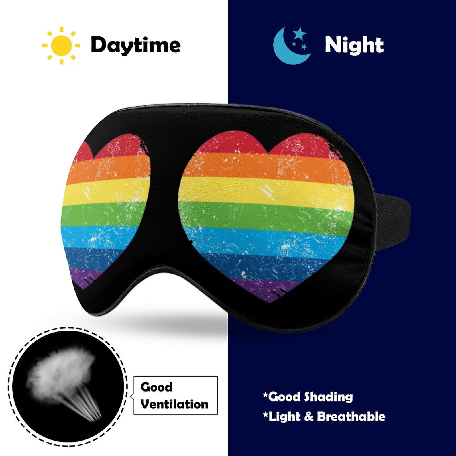 Maschera Per Dormir Arcobaleno Love Heart – Morbida E Regolabile, Perfetta Per Viaggi E Relax, Per Bambini E Adulti