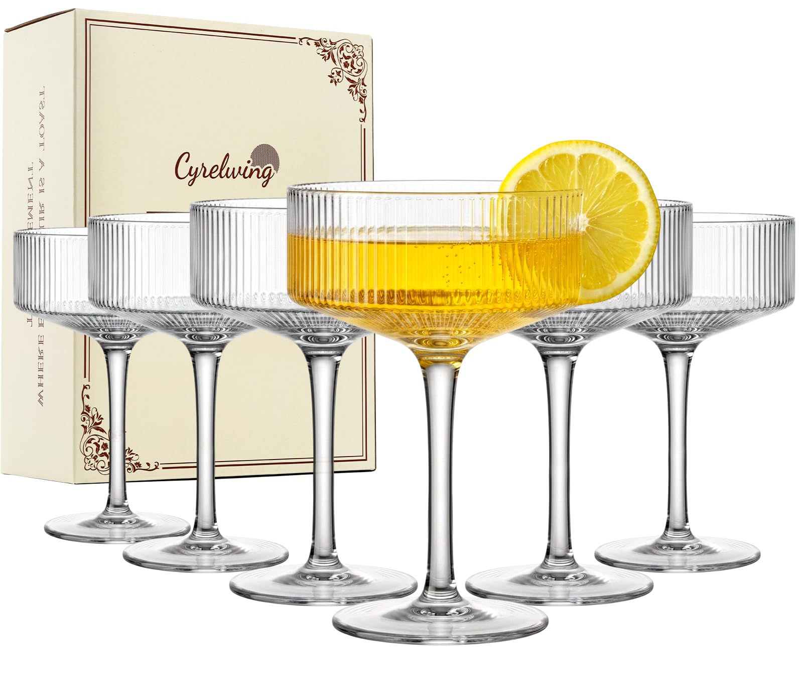 Cyrelwing Coupe Glasses Set of 6 |9 oz martini Glasses |Cocktail Glasses Set,Champagne Coupe Glasses for Cocktail,Martini,Champagne