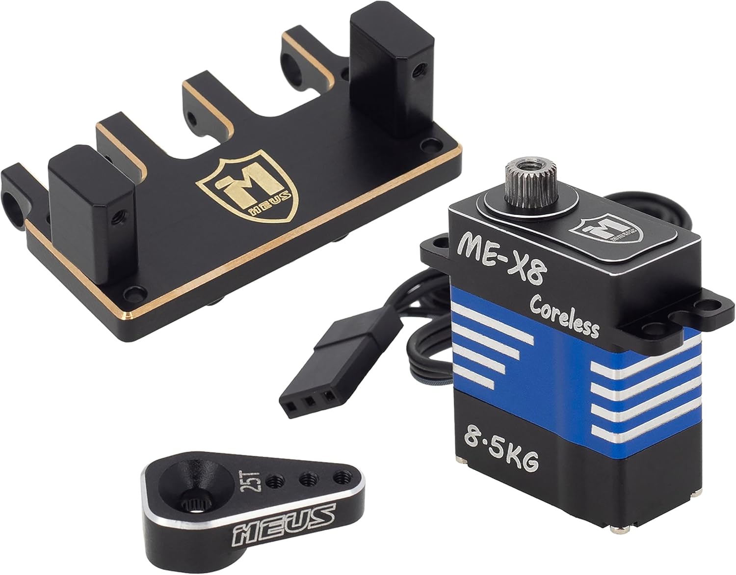 MEUS RACING SCX24 Micro Servo with Brass Servo Mount + Servo Arm for Axial SCX24 C10 JLU Bronco 1/24 RC Crawler Car Upgrade Parts