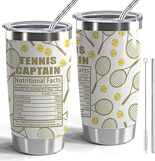 Tennis Captain Gift Tennis 20oz Stainless Steel Tumbler with Lid and Straw (Tennis-Nutrition Facts)