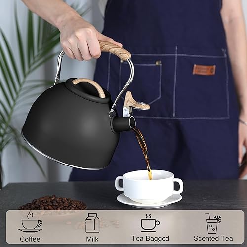 Miniatura 7 de Vegoran - Hervidor de té silbante de 100 onzas  3 litros, ollas para estufa, acero inoxidable de grado alimenticio con mango plegable con patrón de