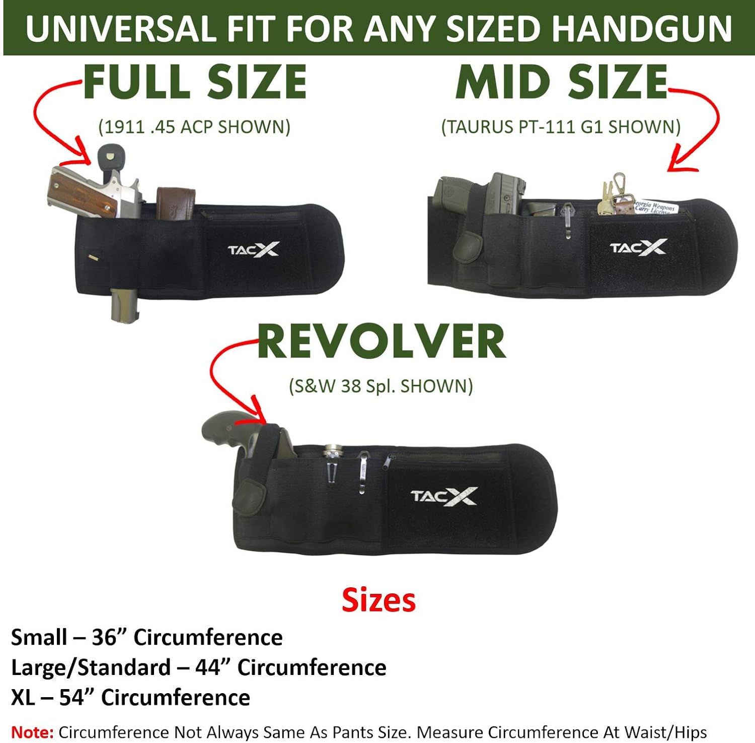 Belly Band Holster for Active Concealed Carry | Universal Design | IWB/OWB Pistol Belt | RFID Blocking Water Proof Zipper Gear Pocket | Spare Mag Pouch | Running, Hiking, Jogging