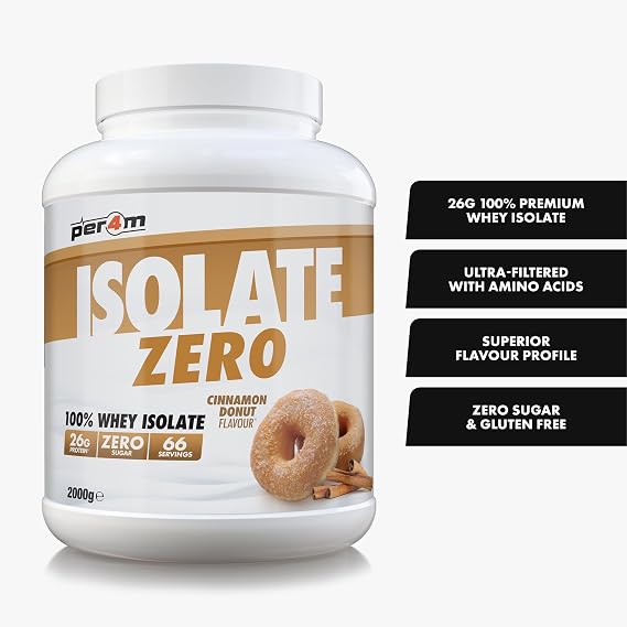 Per4m Isolate Zero Premium Whey Protein Powder | Superior Flavour Ultra Filtered + Amino Acids | Fast Absorbing Zero Sugar Gluten Free Shake for Lean Muscle & Recovery (2kg, Cinnamon Donut)