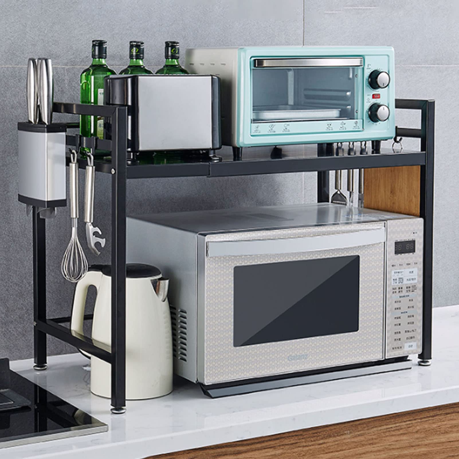 Support de four à micro-ondes premium en acier au carbone et organisateur