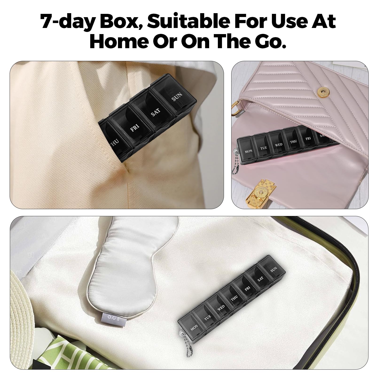 Pastillero Semanal De 7 Días, Pastilleros De Medicamentos De 7 Días 7 Compartimentos, Fácil De Abrir/para Bolsillo O Bolsillo De Pantalón, Para Vitaminas, Suplementos Y Medicamentos